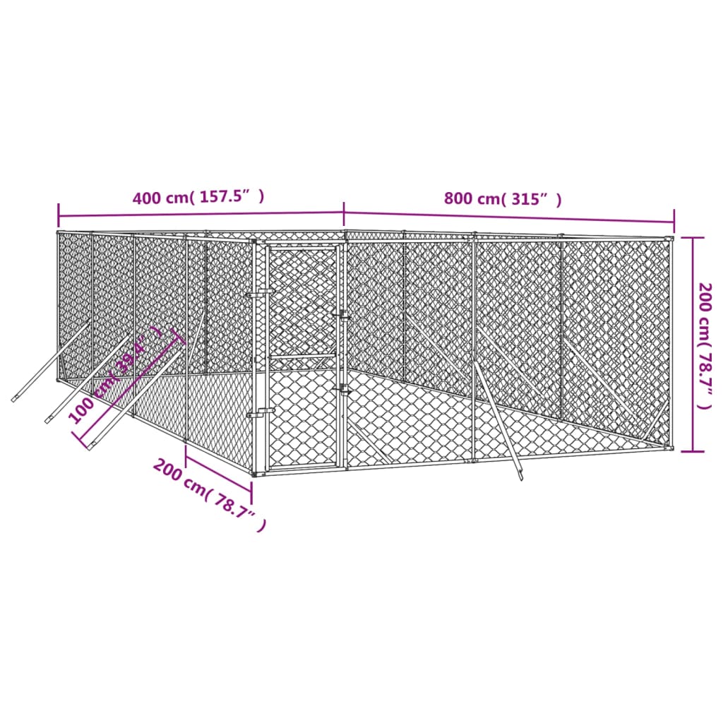 Perrera de exterior acero galvanizado plateado 4x8x2 m vidaXL