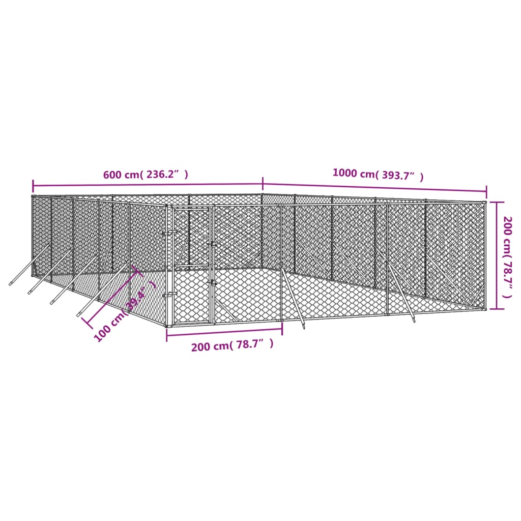 Perrera de exterior acero galvanizado plateado 6x10x2 m vidaXL