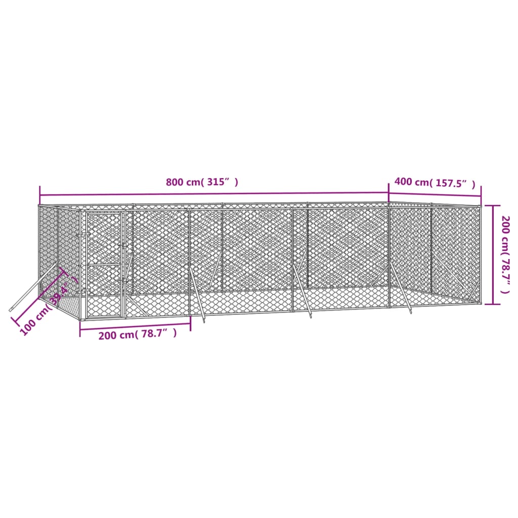 Perrera de exterior acero galvanizado plateado 8x4x2 m vidaXL