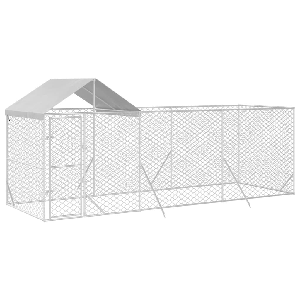 Perrera de exterior con techo acero galvanizado plata 6x2x2,5 m