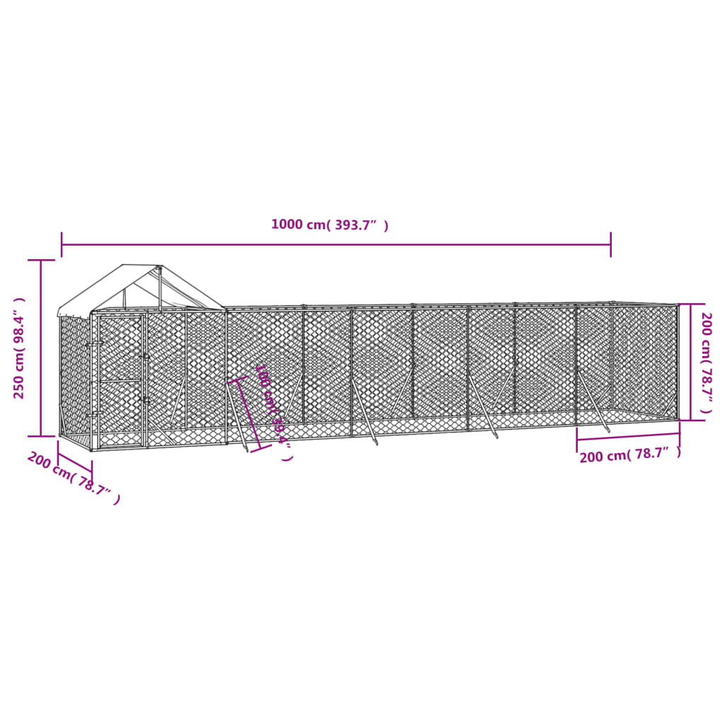 Exterior kennel with galvanized steel 10x2x2,5m silver