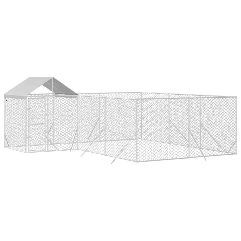 Perrera de exterior con techo acero galvanizado plata 6x6x2,5 m