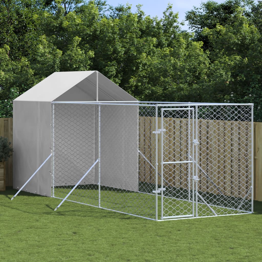 Vetonek Perrera de exterior con toldo acero galvanizado plata 2x6x2,5 m