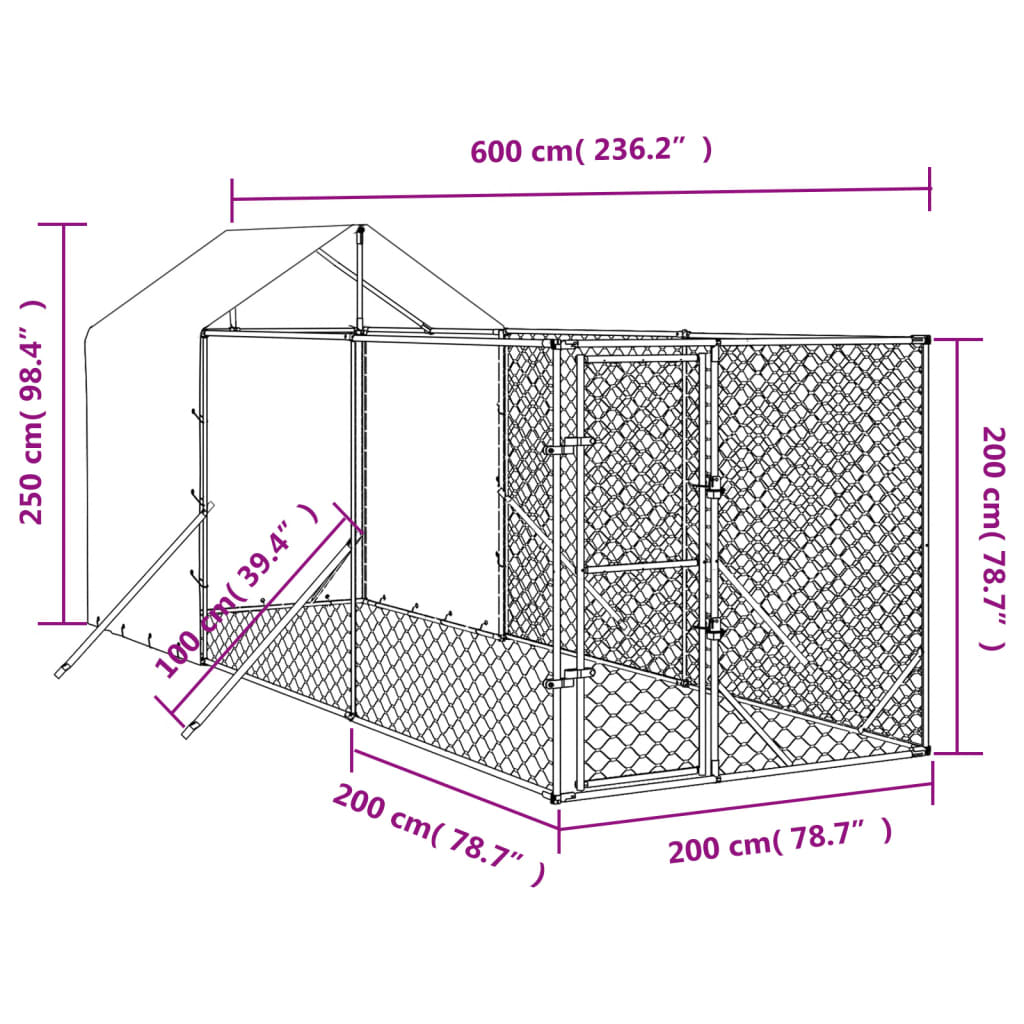 Chenil extérieur avec acier galvanisé 2x6x2,5 m