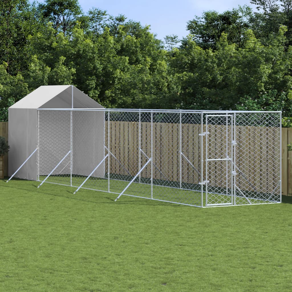 Vetonek Perrera de exterior con toldo acero galvanizado plata 2x10x2,5m