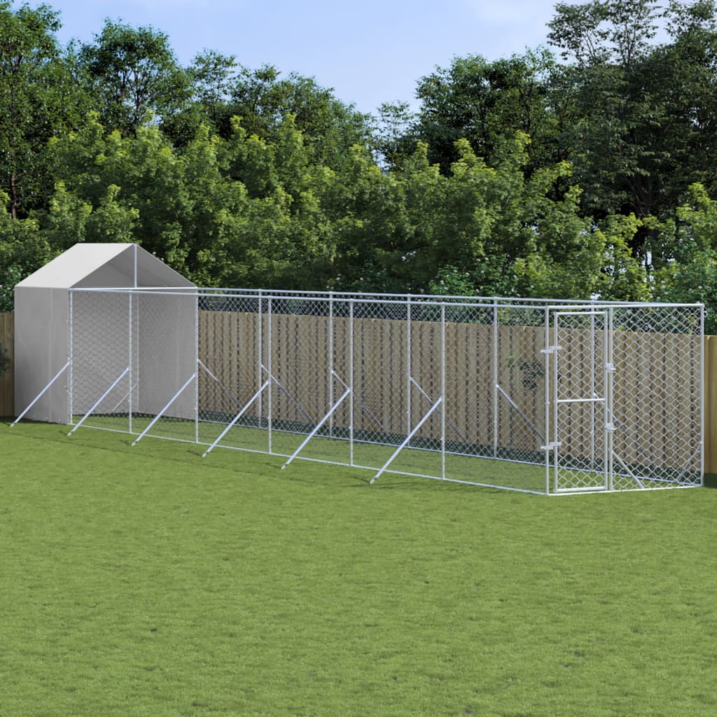 Vetonek Perrera de exterior con toldo acero galvanizado plata 2x14x2,5m