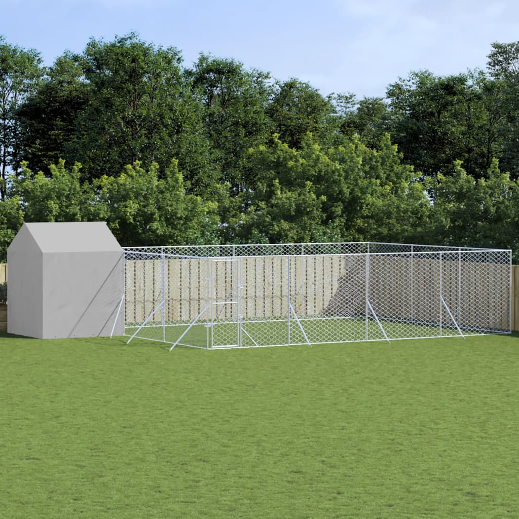 Vetonek Perrera de exterior con toldo acero galvanizado plata 10x6x2,5m