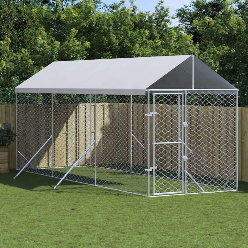 Vetonek Perrera de exterior con toldo acero galvanizado plata 2x6x2,5 m