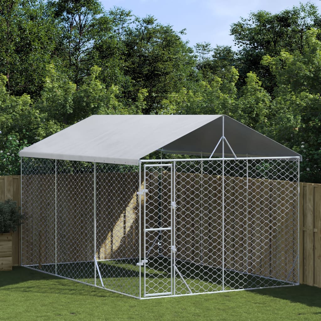 Vetonek Perrera exterior con techo acero galvanizado plata 3x4,5x2,5 m