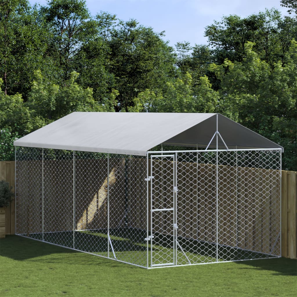 Vetonek Perrera de exterior con toldo acero galvanizado plata 3x6x2,5 m