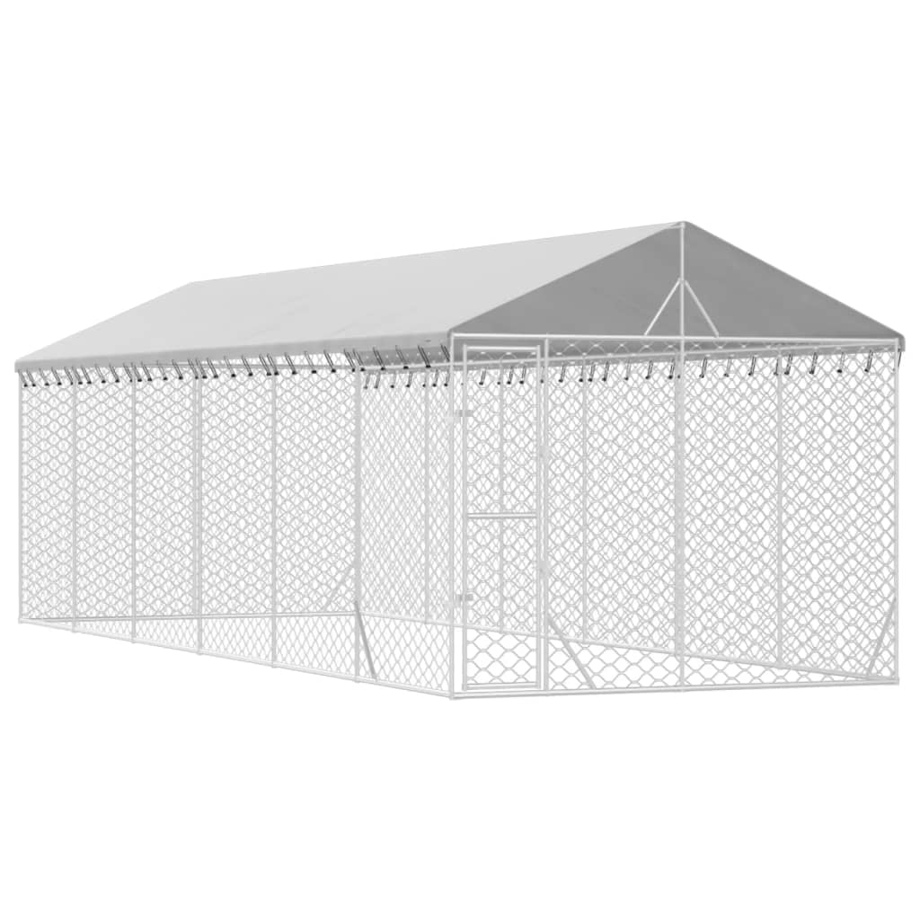 Perrera de exterior con techo acero galvanizado plata 3x9x2,5 m