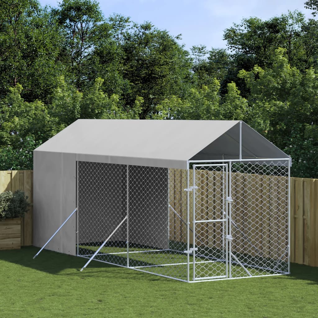 Vetonek Perrera de exterior con toldo acero galvanizado plata 2x6x2,5 m