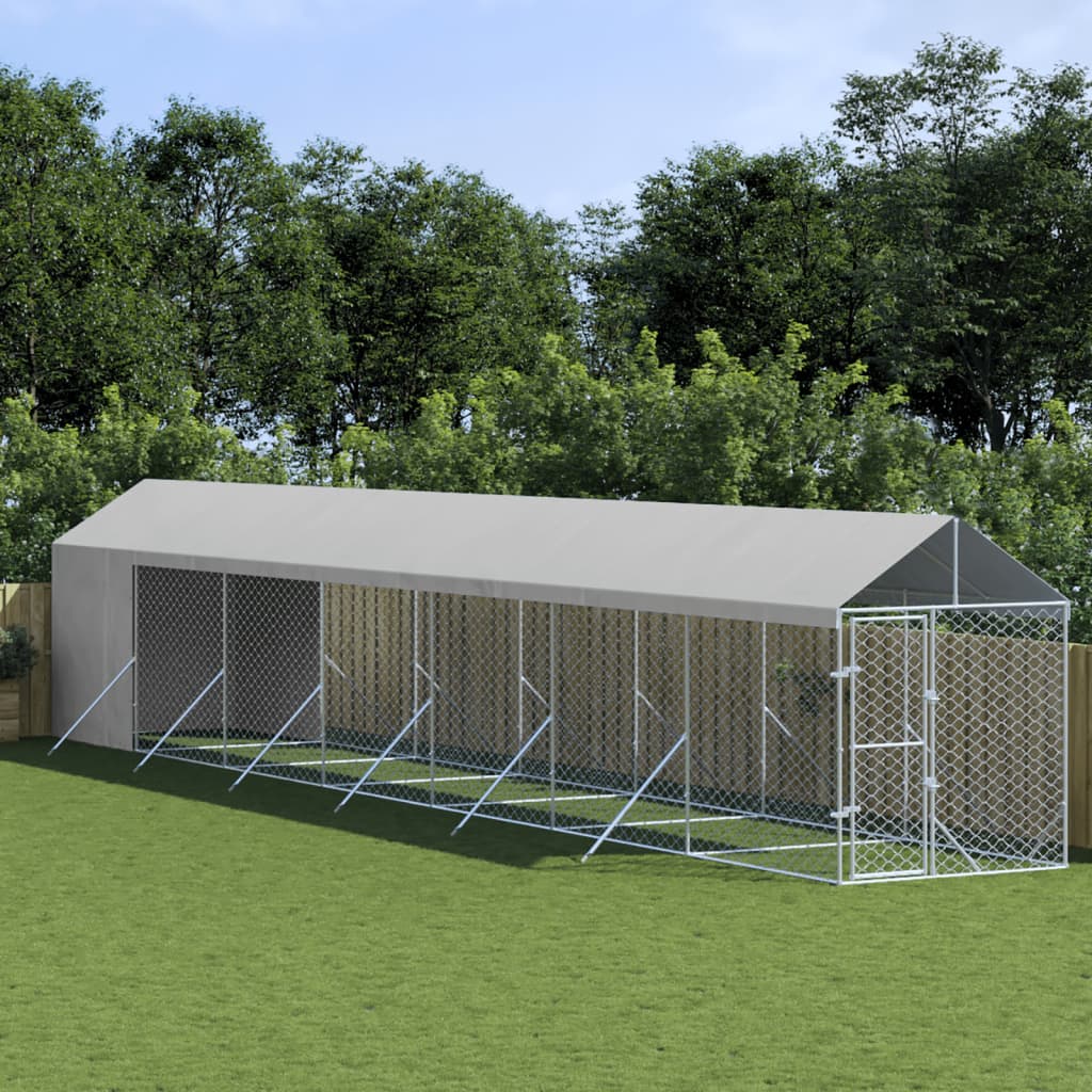 Vetonek Perrera de exterior con toldo acero galvanizado plata 2x14x2,5m