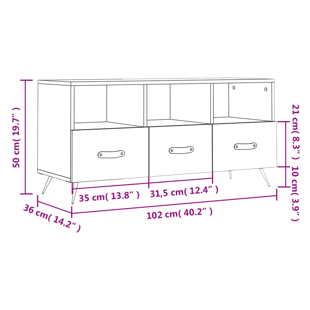 Mueble de TV madera de ingeniería blanco 102x36x50 cm vidaXL