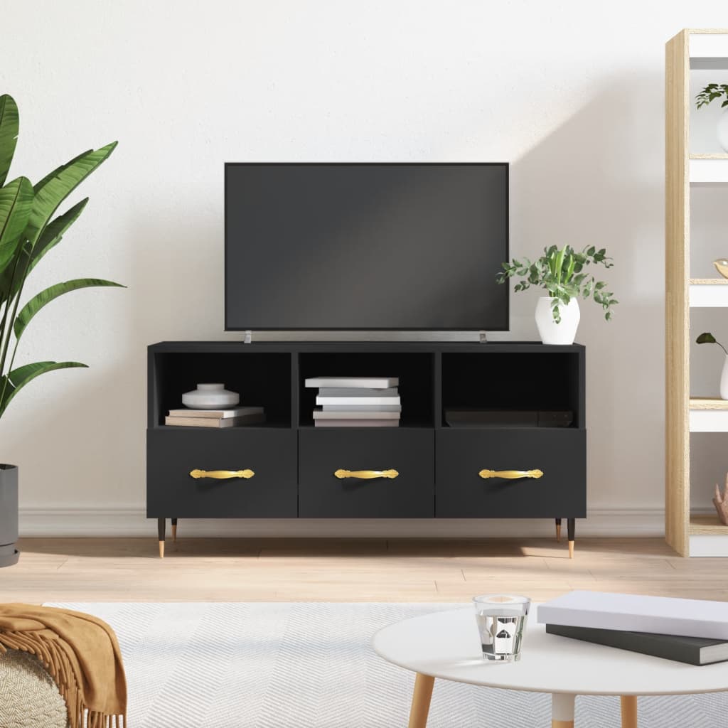 Vetonek Mueble de TV madera de ingeniería negro 102x36x50 cm