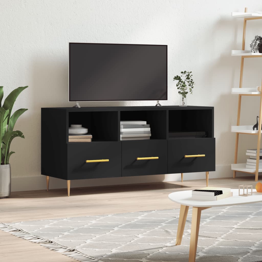 Vetonek Mueble de TV madera de ingeniería negro 102x36x50 cm