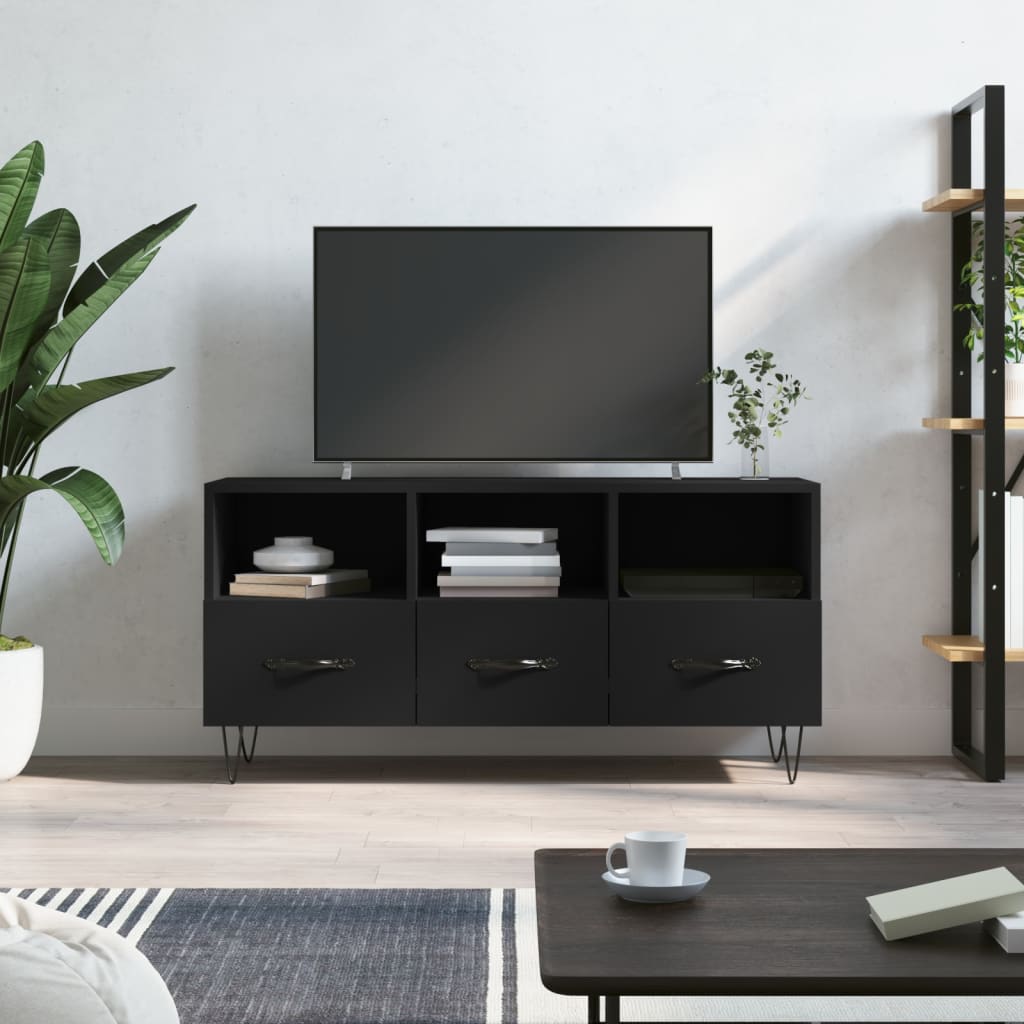 Vetonek Mueble de TV madera de ingeniería negro 102x36x50 cm