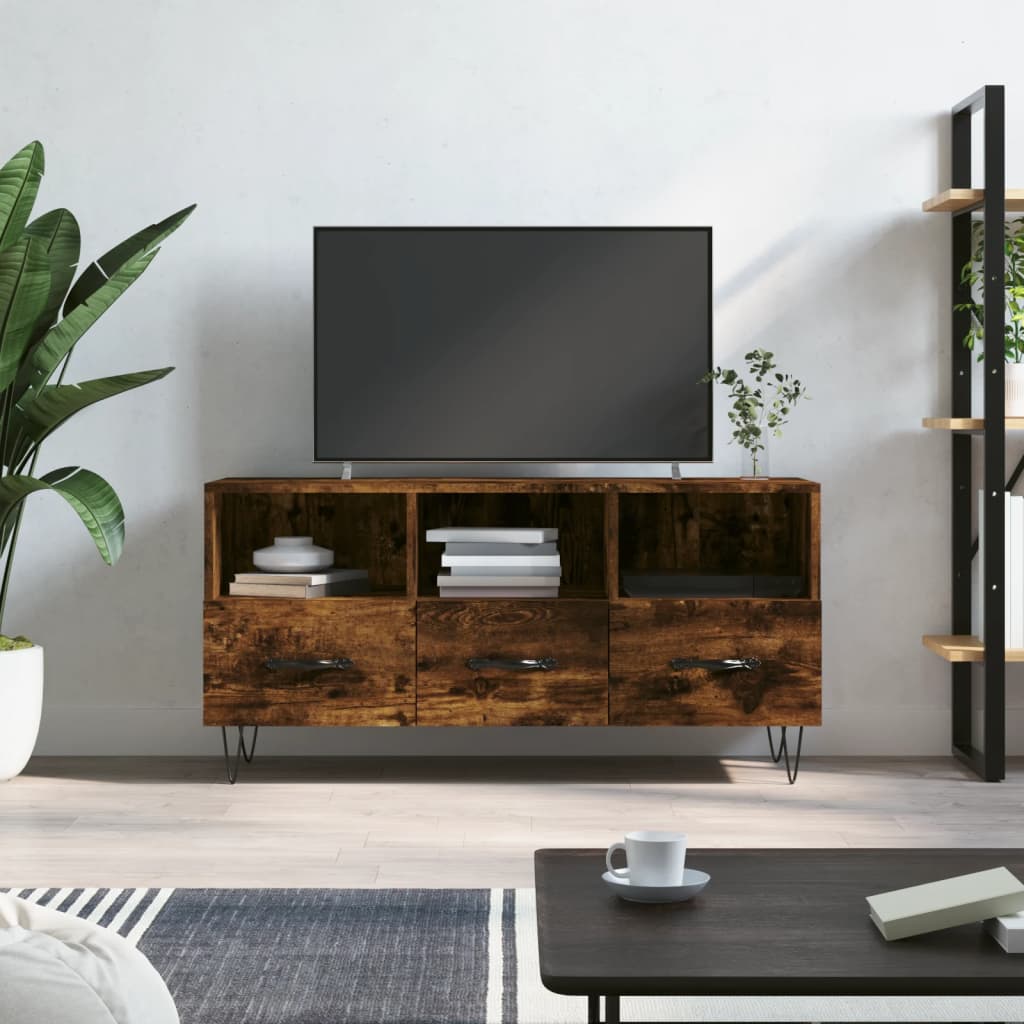 Vetonek Mueble de TV madera de ingeniería roble ahumado 102x36x50 cm