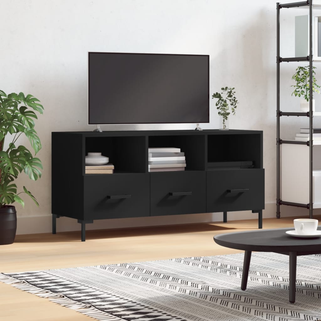 Vetonek Mueble de TV madera de ingeniería negro 102x36x50 cm