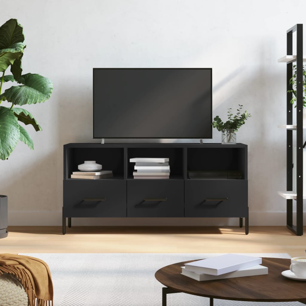 Vetonek Mueble de TV madera de ingeniería negro 102x36x50 cm