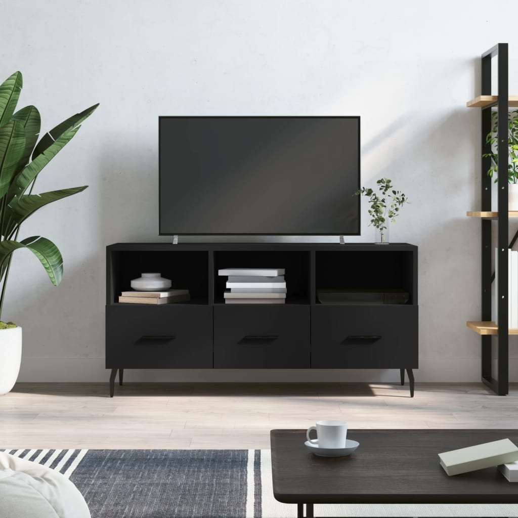 Vetonek Mueble de TV madera de ingeniería negro 102x36x50 cm