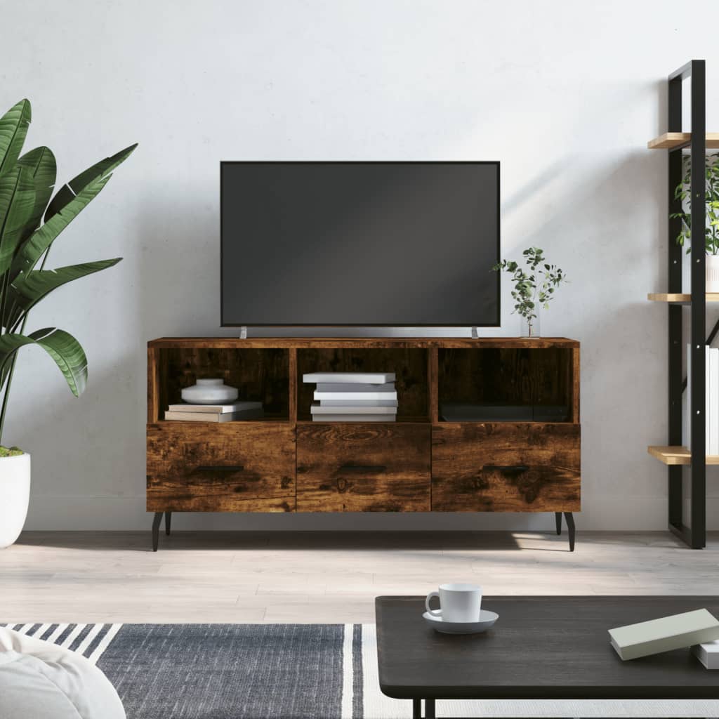 Vetonek Mueble de TV madera de ingeniería roble ahumado 102x36x50 cm