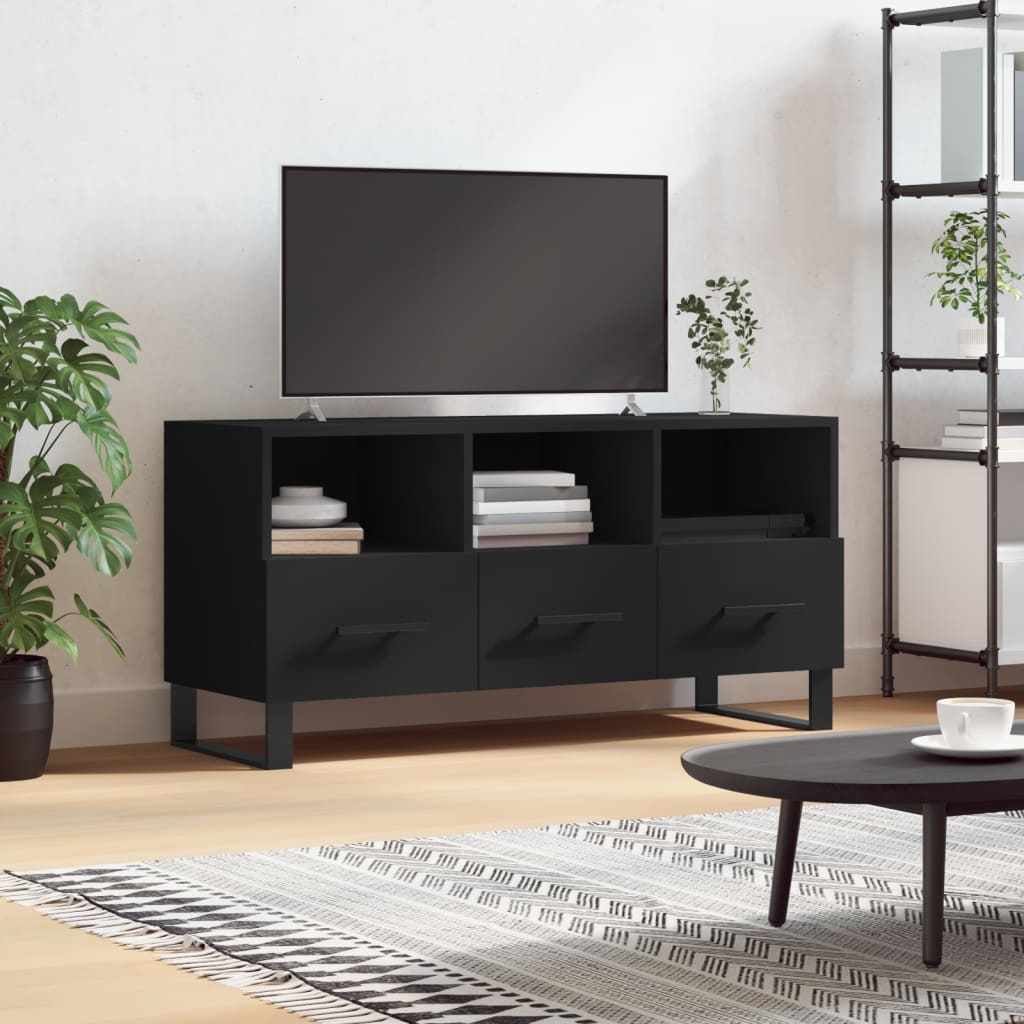 Vetonek Mueble de TV madera de ingeniería negro 102x36x50 cm