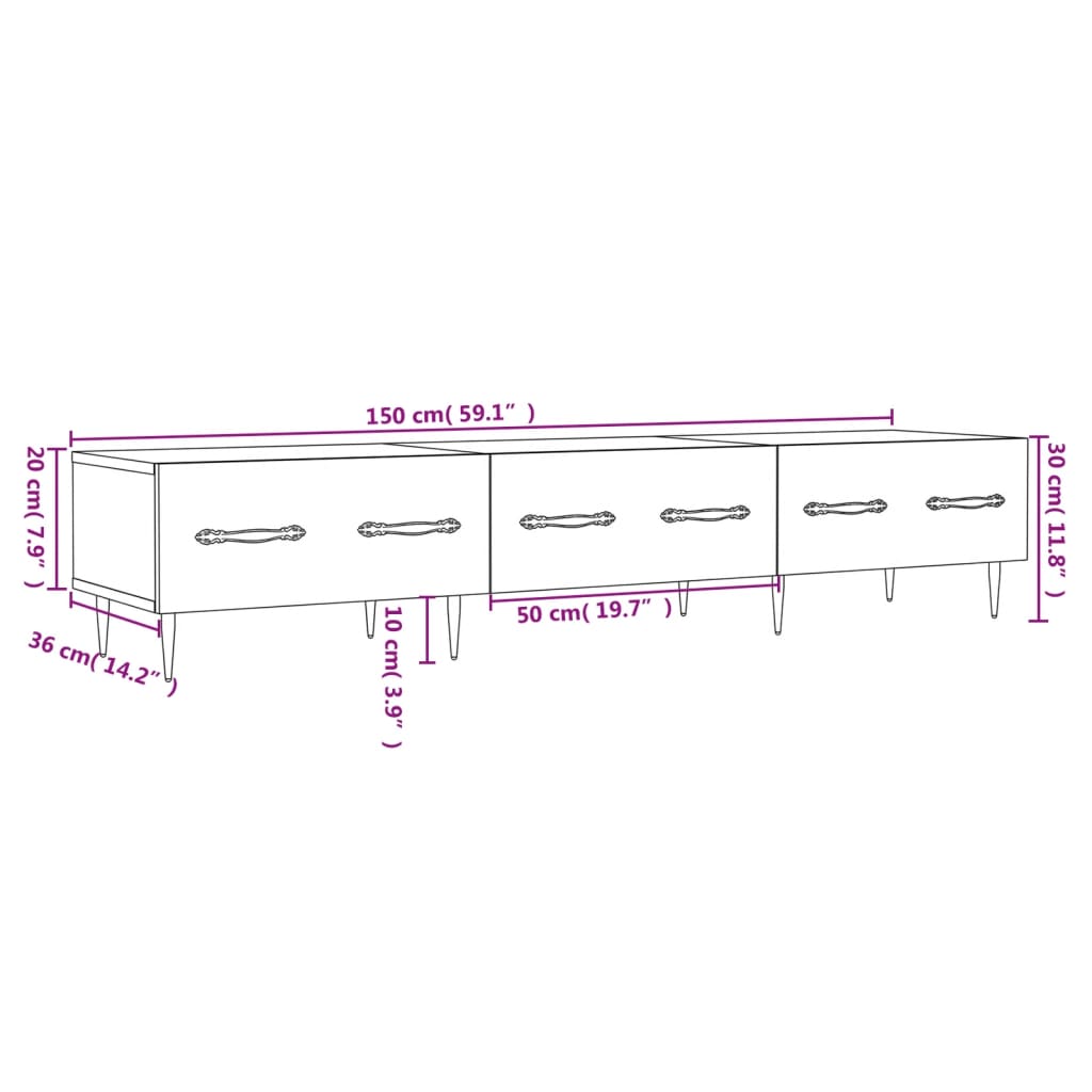 Mueble de TV madera de ingeniería blanco brillo 150x36x30 cm