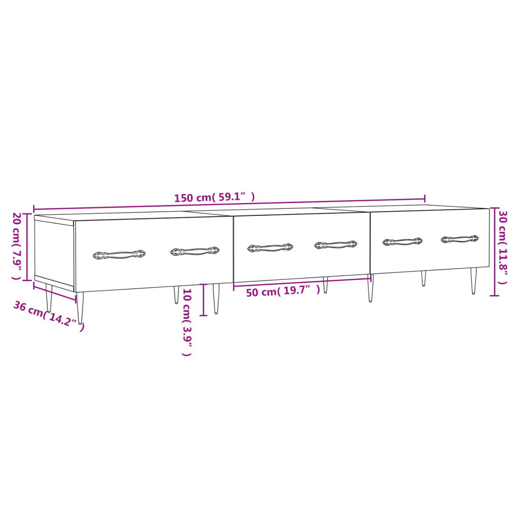 TV furniture Gray Engineering Wood concrete 150x36x30 cm