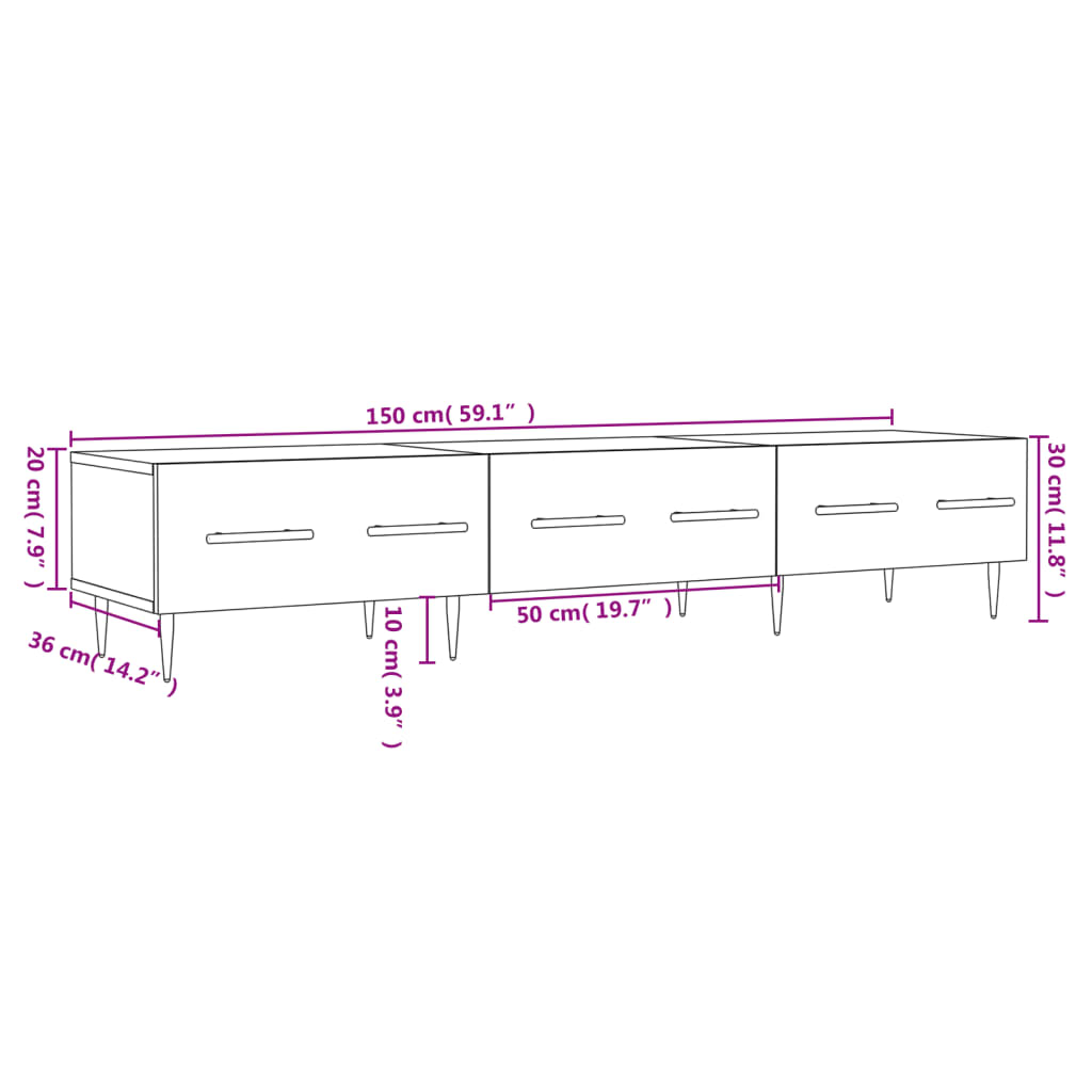 Mueble de TV madera de ingeniería negro 150x36x30 cm