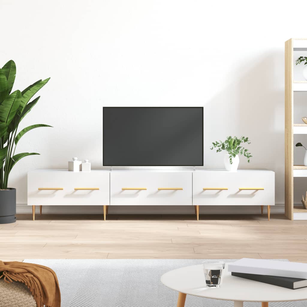 Vetonek Mueble de TV madera de ingeniería blanco brillo 150x36x30 cm