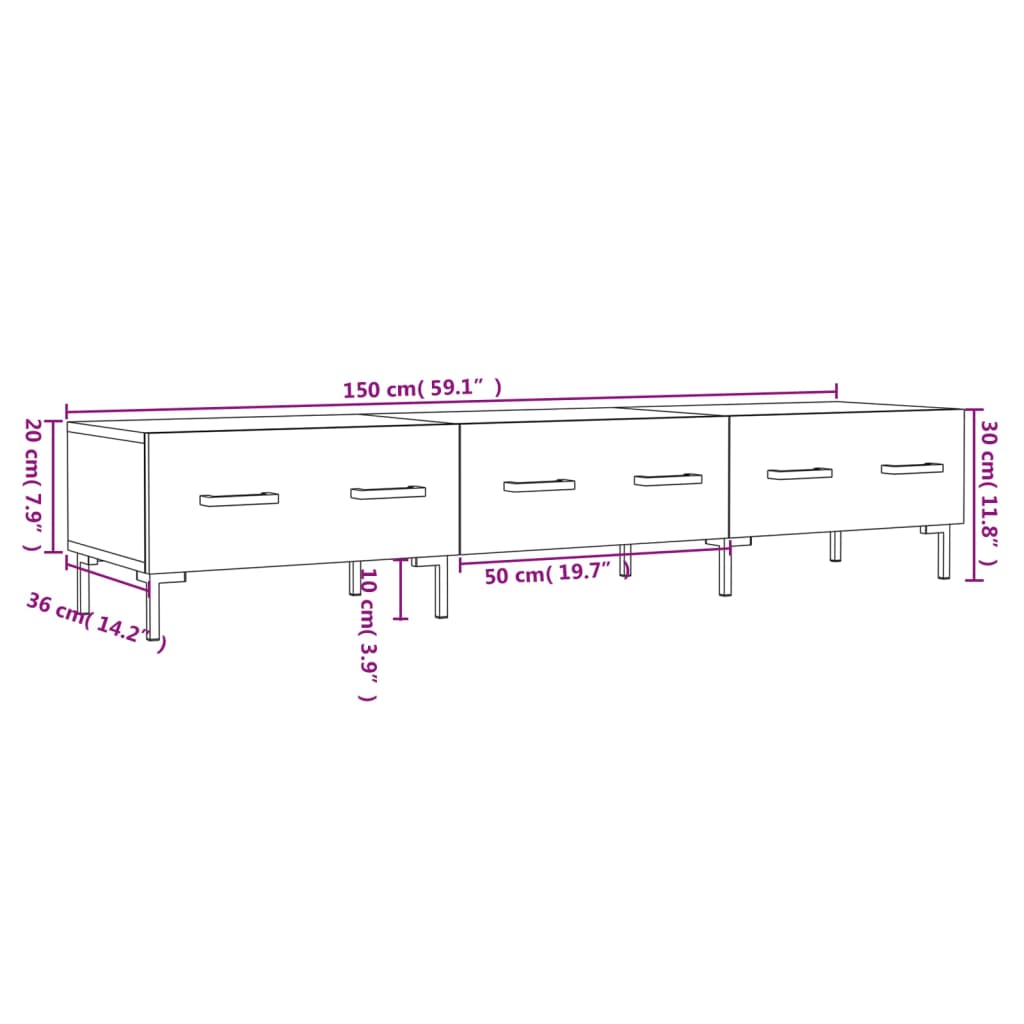 Mueble de TV madera de ingeniería negro 150x36x30 cm