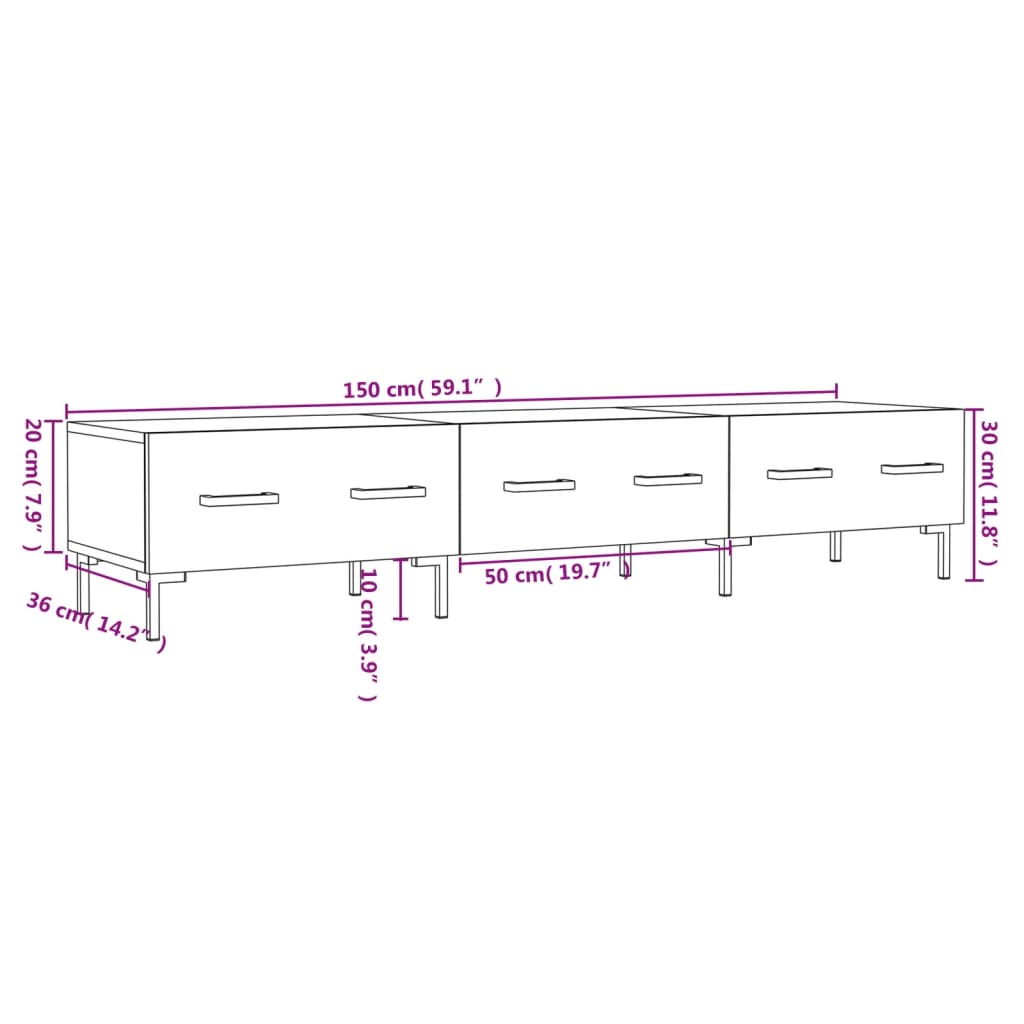 Mueble de TV madera de ingeniería gris Sonoma 150x36x30 cm