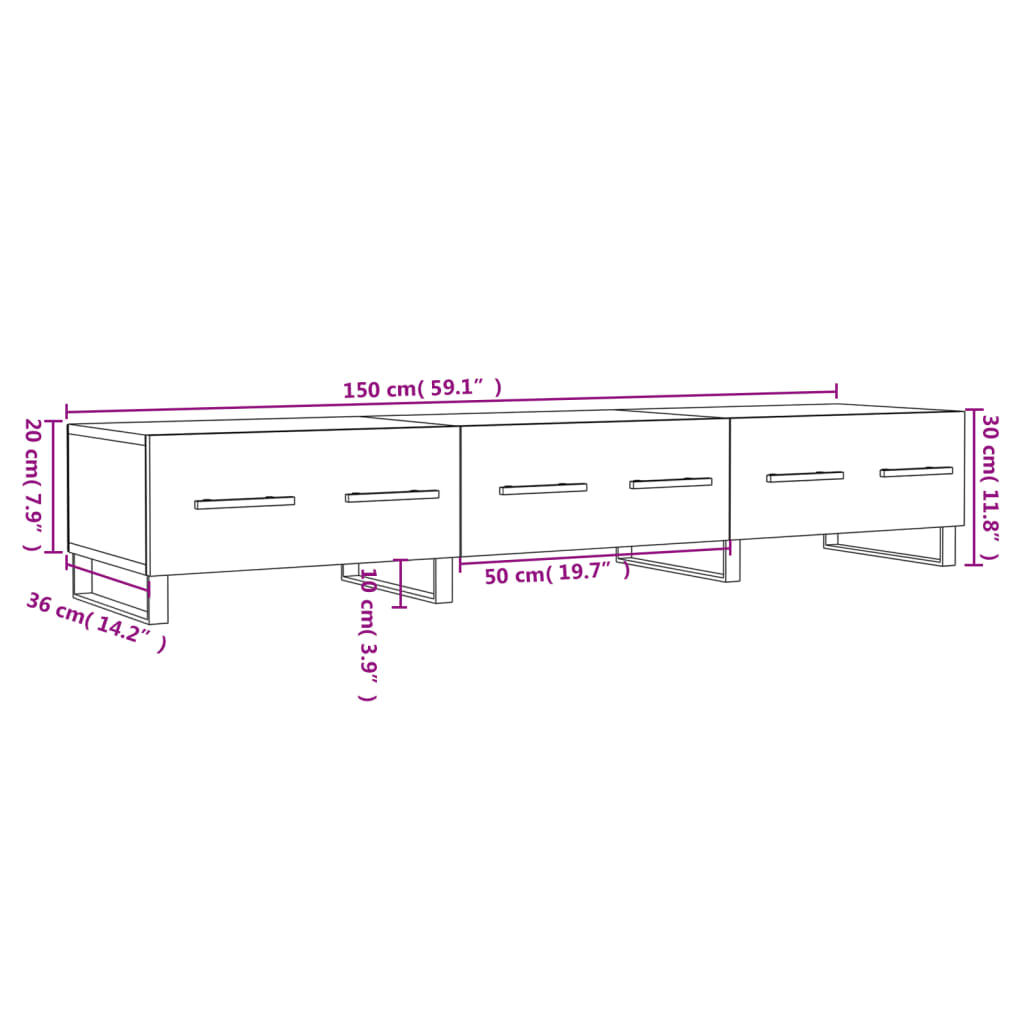 Mueble de TV madera de ingeniería blanco brillo 150x36x30 cm