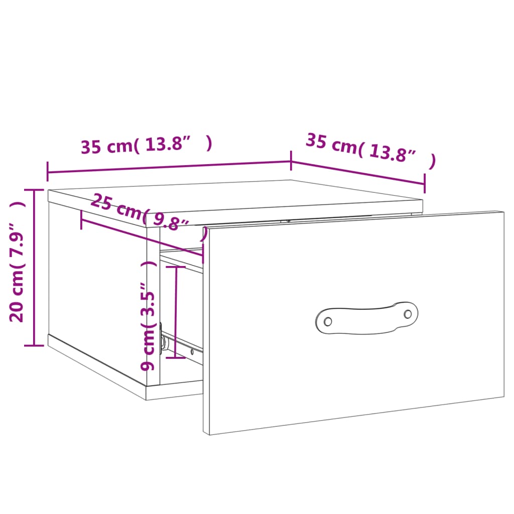 Mesitas de noche de pared 2 uds negro 35x35x20 cm