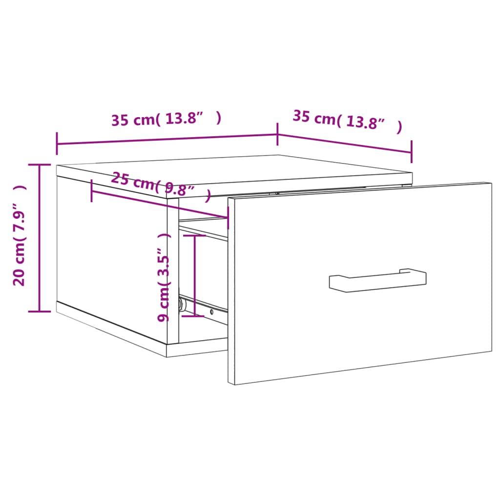 Mesitas de noche de pared 2 uds color roble ahumado 35x35x20 cm