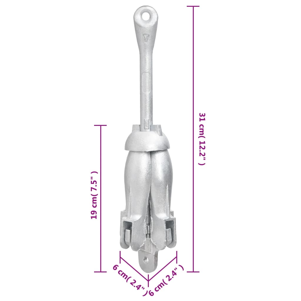 Ancla plegable con cuerda hierro maleable plateado 1,5 kg vidaXL