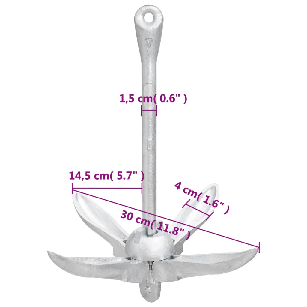 Ancla plegable con cuerda hierro maleable plateado 1,5 kg vidaXL