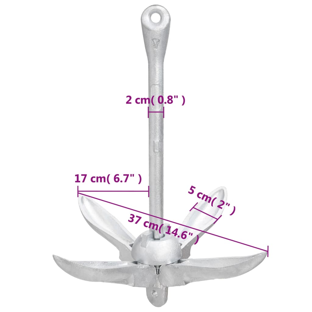 Ancla plegable con cuerda hierro maleable plateado 3,2 kg vidaXL