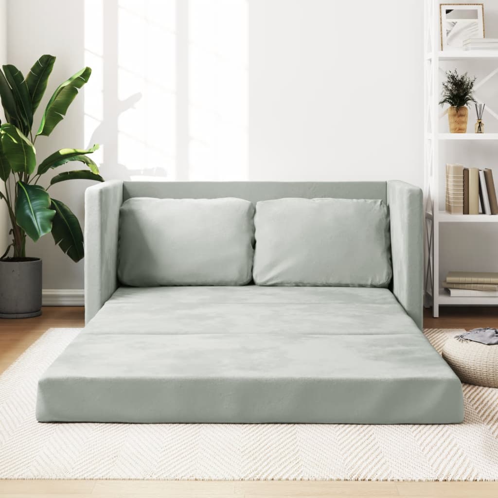 Vetonek Sofá cama de suelo 2 en 1 terciopelo gris claro 122x204x55 cm