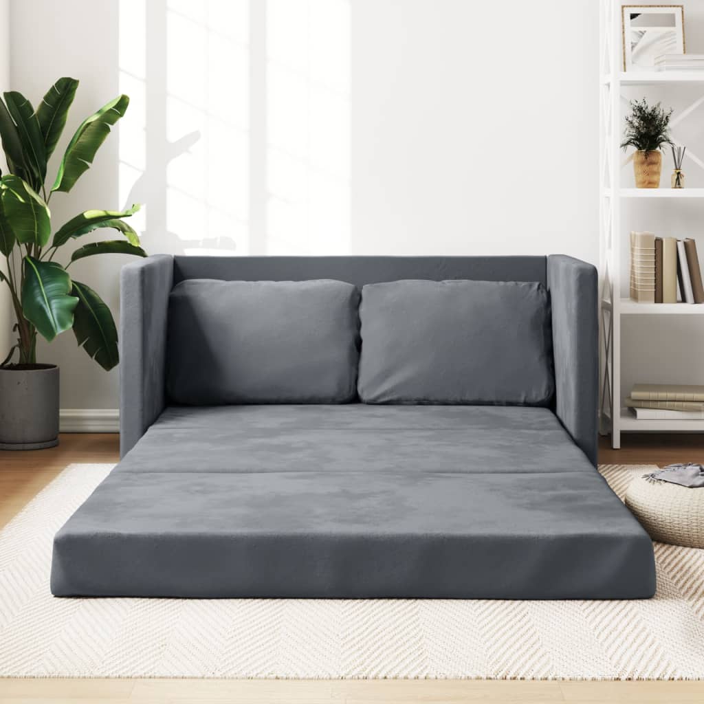 Vetonek Sofá cama de suelo 2 en 1 terciopelo gris oscuro 122x204x55 cm