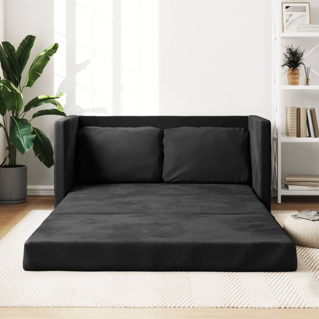 Vetonek Sofá cama de suelo 2 en 1 terciopelo negro 122x204x55 cm