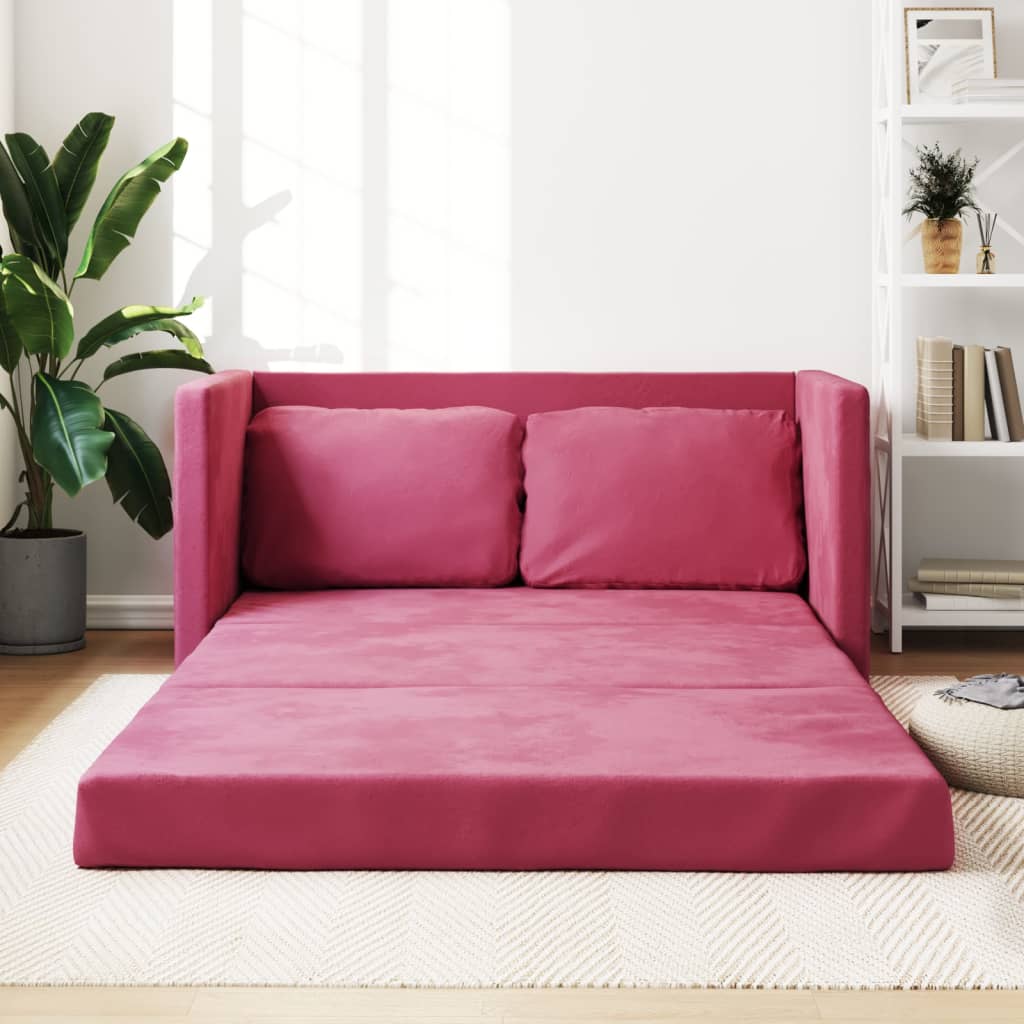 Vetonek Sofá cama de suelo 2 en 1 terciopelo rojo tinto 122x204x55 cm