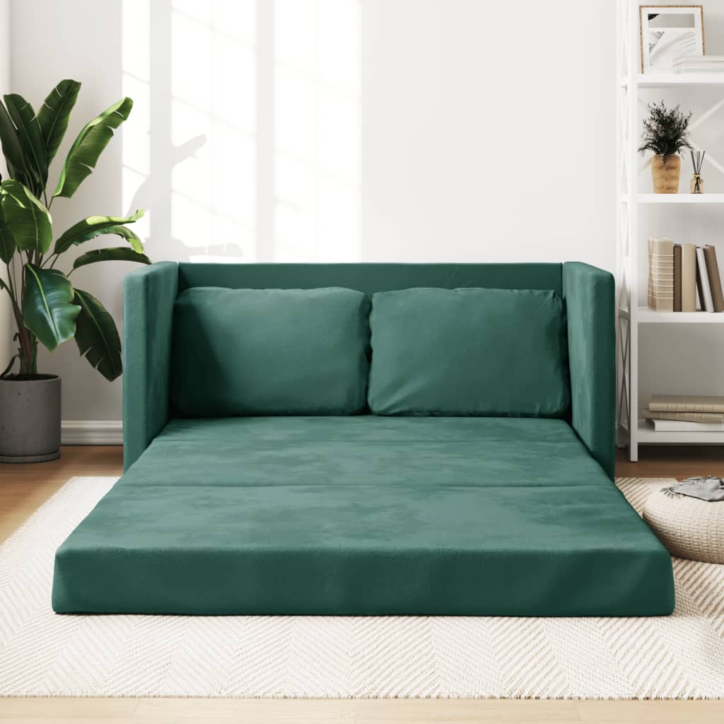 Vetonek Sofá cama de suelo 2 en 1 terciopelo verde oscuro 122x204x55 cm