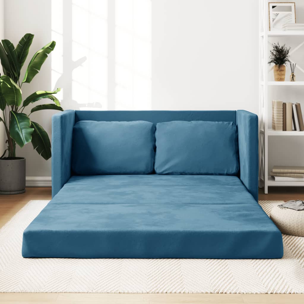 Vetonek Sofá cama de suelo 2 en 1 terciopelo azul 122x204x55 cm