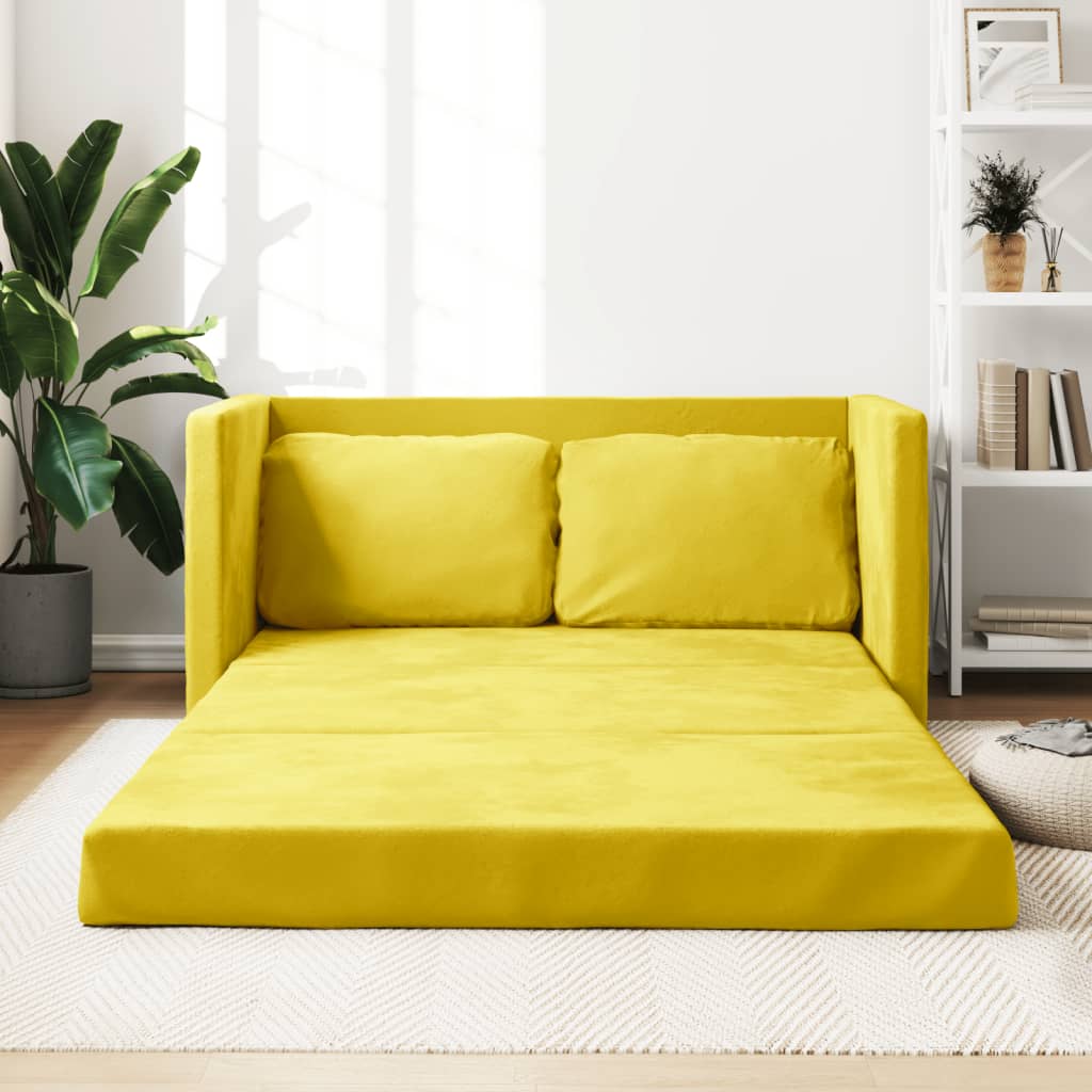 Vetonek Sofá cama suelo 2 en 1 terciopelo amarillo oscuro 122x204x55 cm