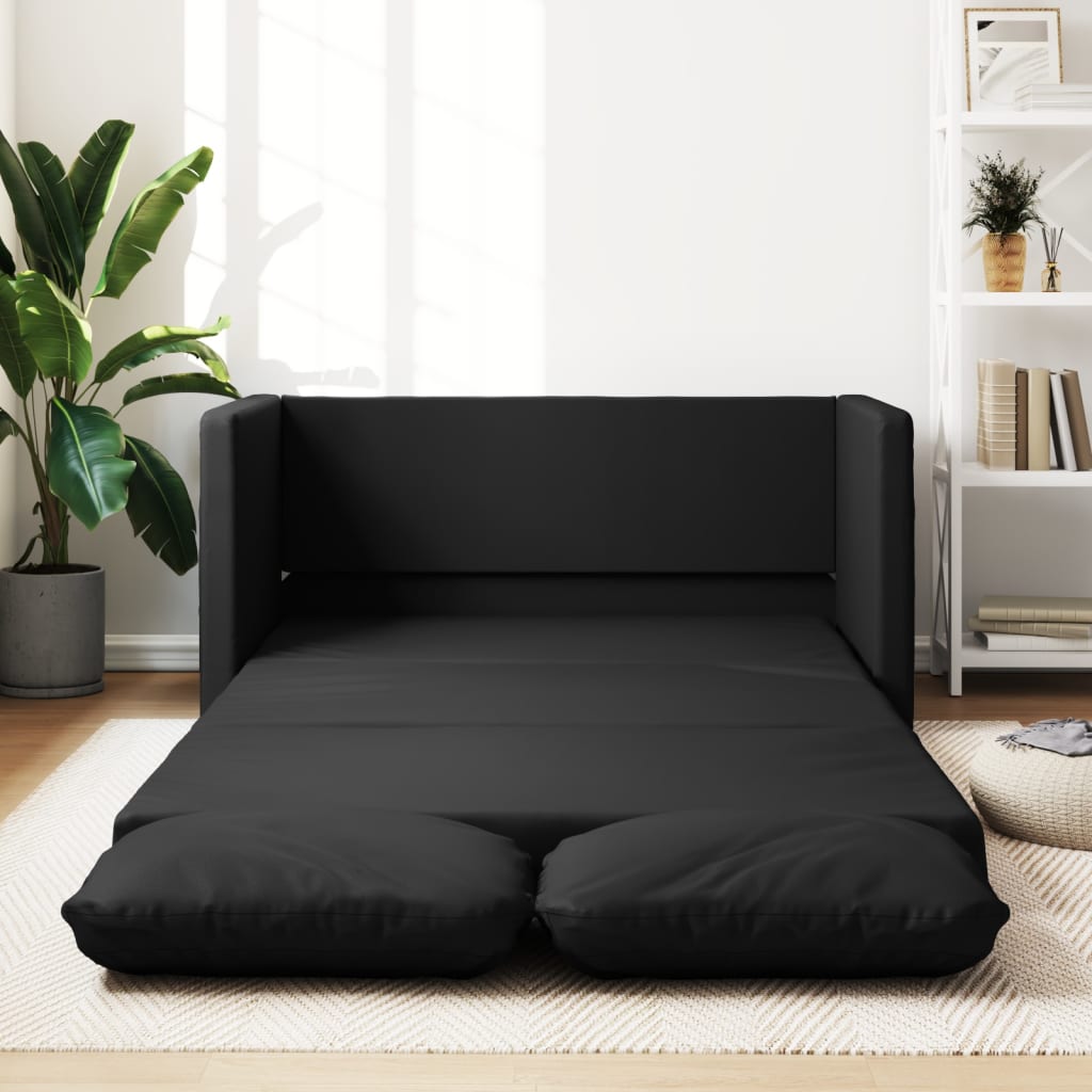 Vetonek Sofá cama de suelo 2 en 1 cuero sintético negro 112x174x55 cm