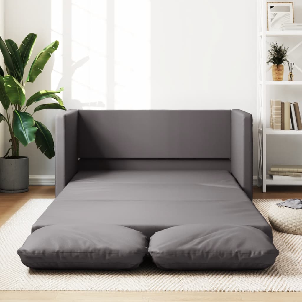 Vetonek Sofá cama de suelo 2 en 1 cuero sintético gris 112x174x55 cm