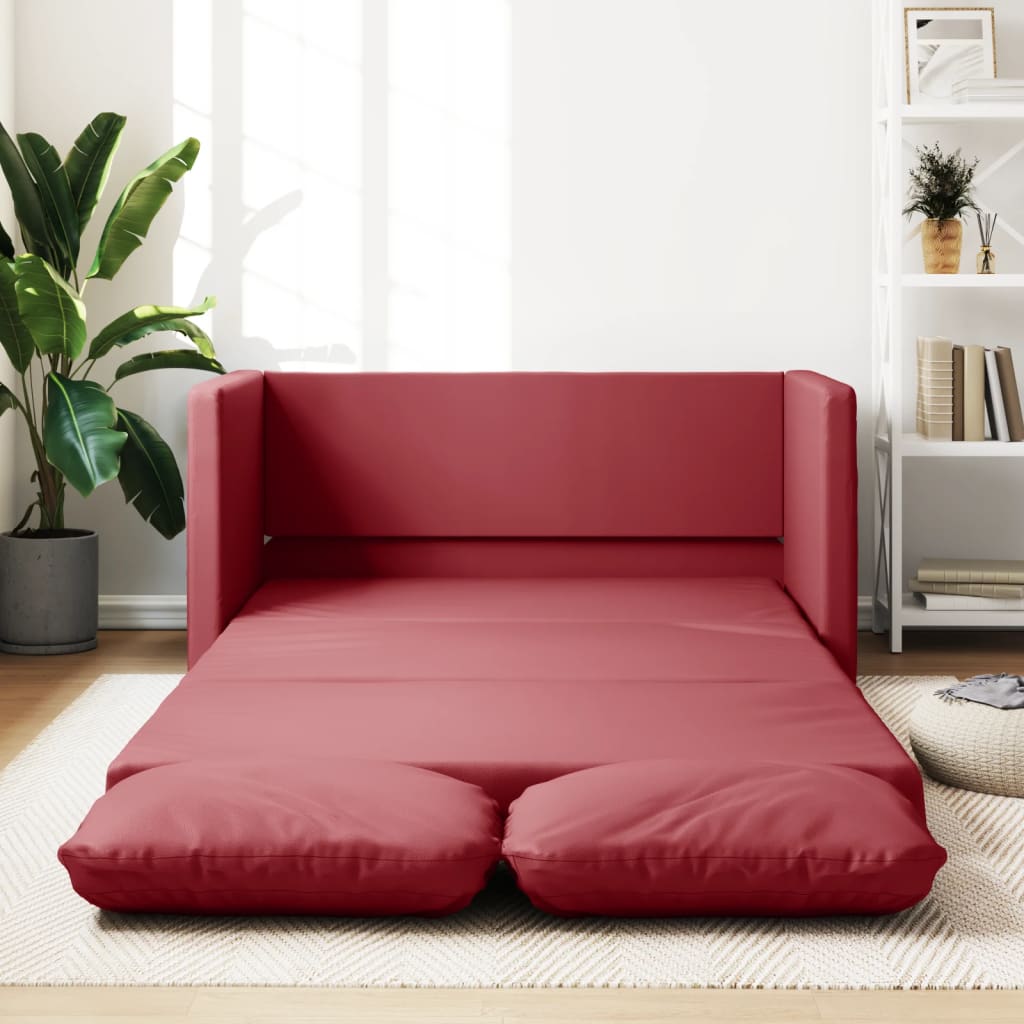 Vetonek Sofá cama suelo 2 en 1 cuero sintético rojo tinto 112x174x55 cm