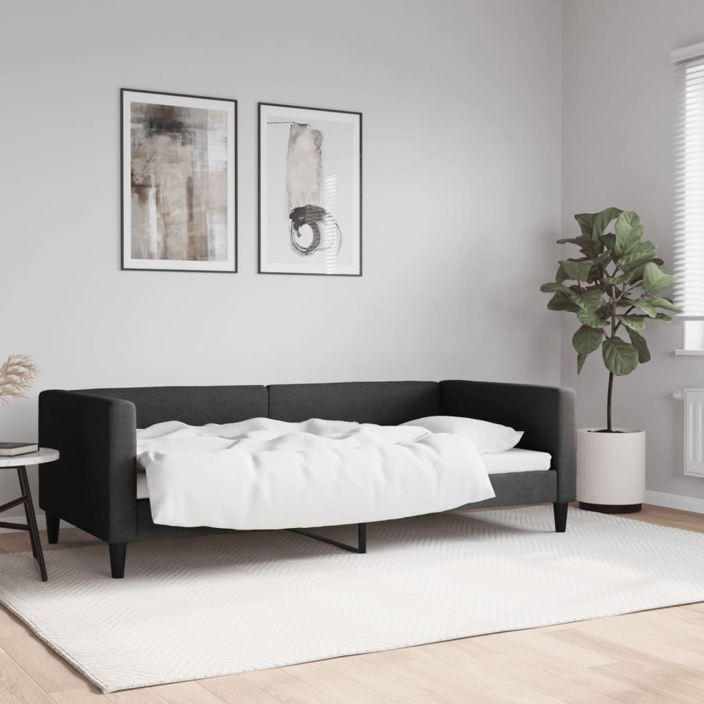 Vetonek Sofá cama sin colchón tela negro 90x190 cm